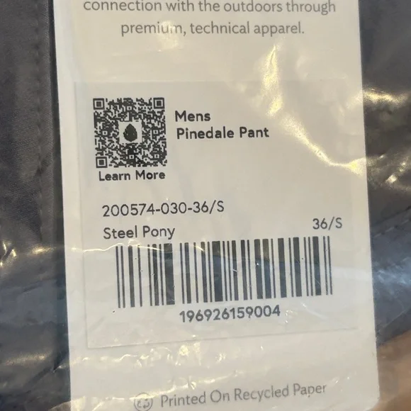 Stio Men's Pinedale Pant size 36 inseam: Short NWT color: steel pony